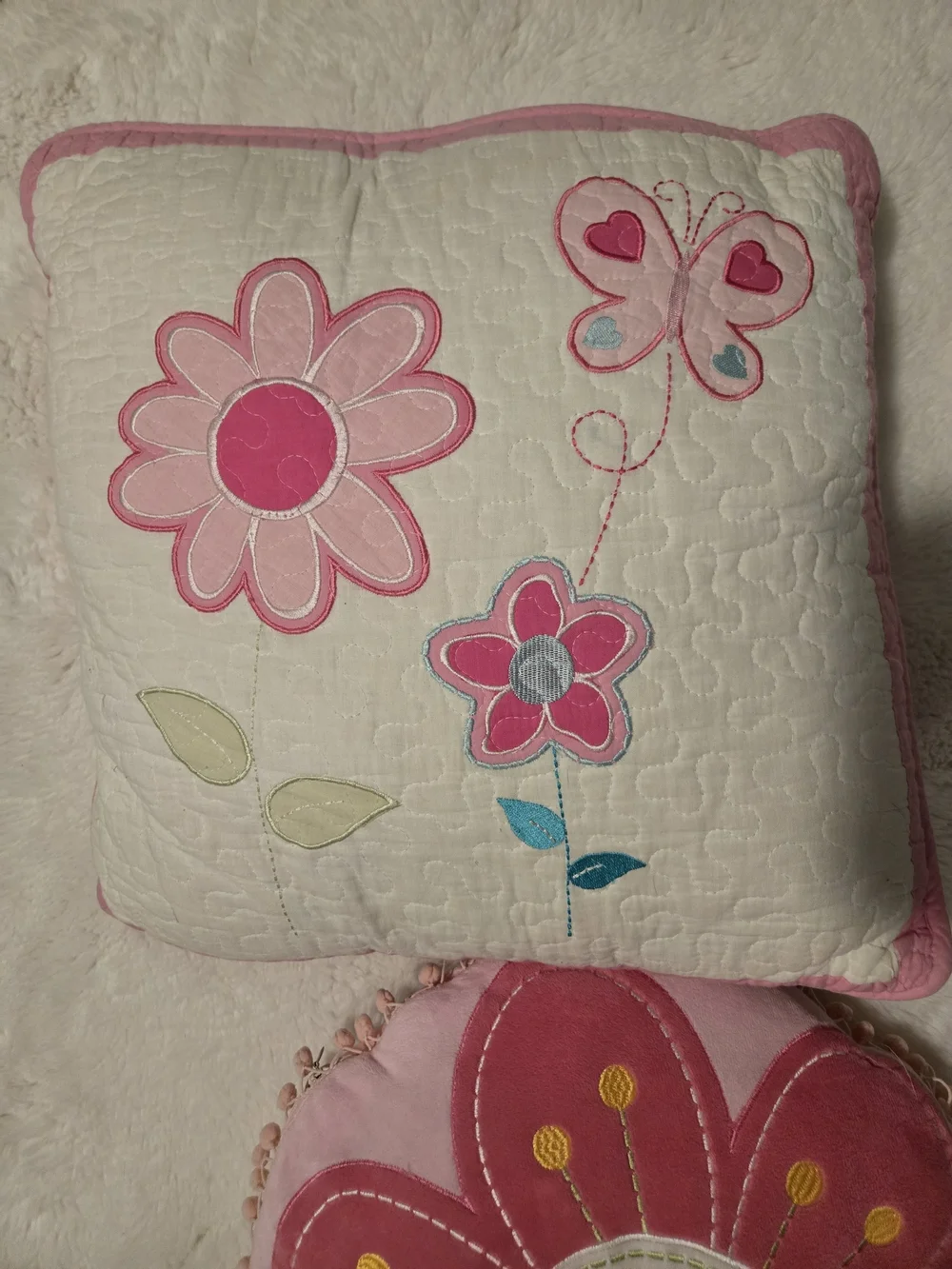 Pottery Barn Kids Pink Floral Appliqué Accent Pillows - Square & Round